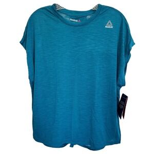 Reebok Women's SPEEDWICK Athletic Top Short Sleeve Tie Back Size XL Teal